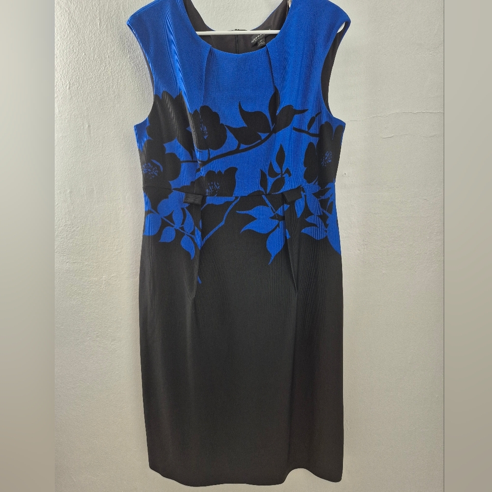22-DD CONNECTED APPAREL 14 ROYAL BLUE & BLACK DRESS w BELT work church   office